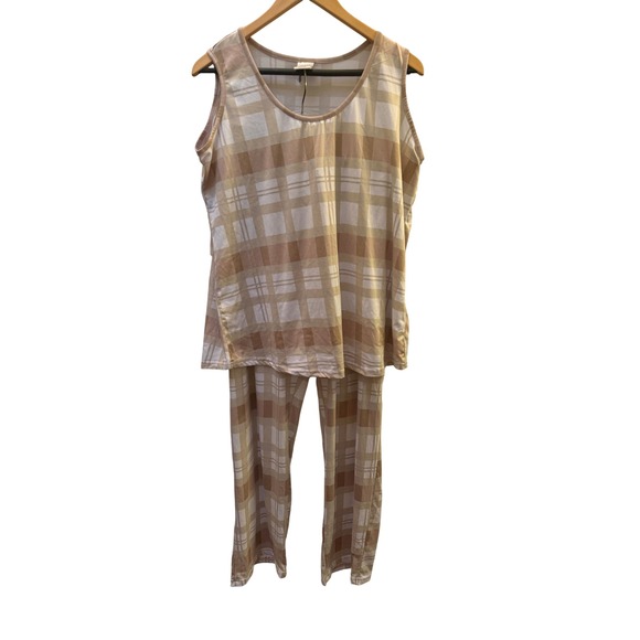 Serra Other - Serra Tan and White Plaid Pajama Set Tank and Pants Women XL Preppy Sleepwear